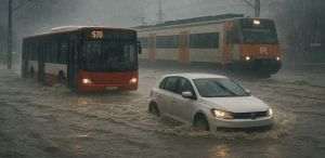 Torrential rains in Catalonia and chaos in transport